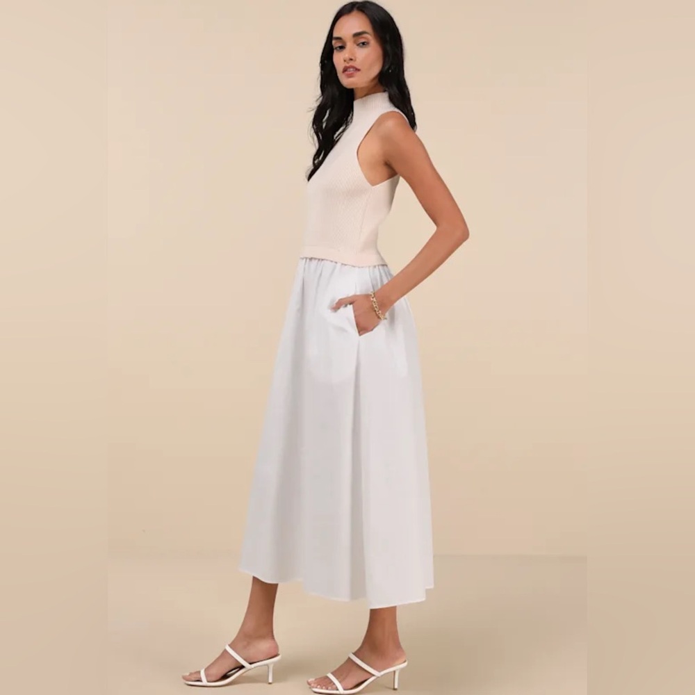 Lulus Confident Cues Ivory Two-Tone Mixed Media Midi Dress size small NWT - Picture 8 of 8